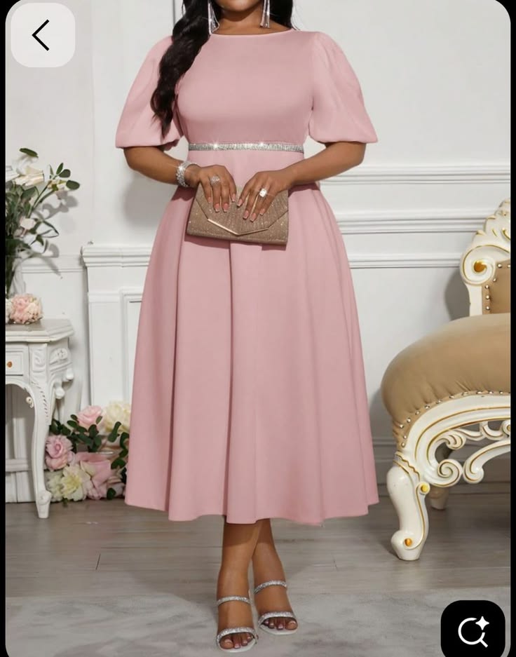 Baby Pink Midi Dress with Neutral Accessories