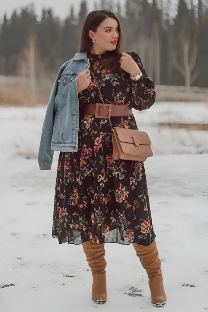 Belted Midi Dress With Waterproof Boots