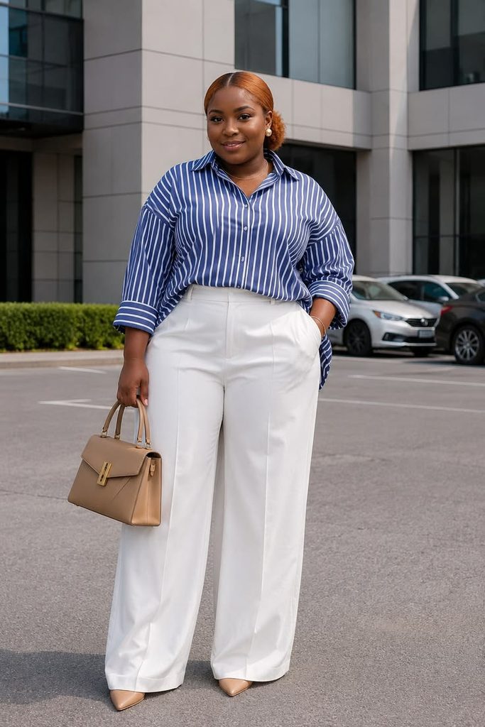 Button-Down Shirt with Straight-Leg Trousers