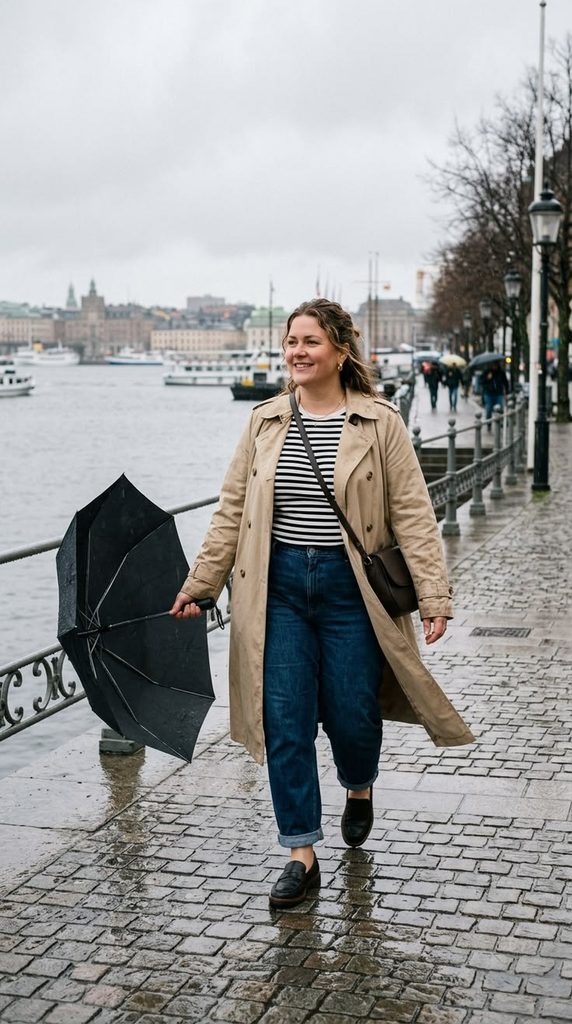 Dark Jeans With a Long Raincoat