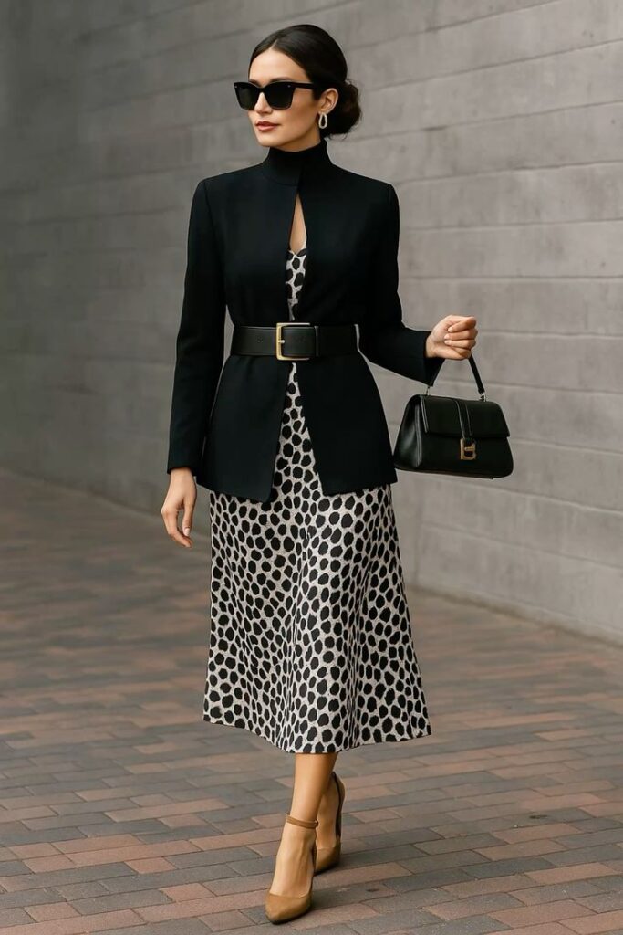A Midi Dress with a Structured Blazer