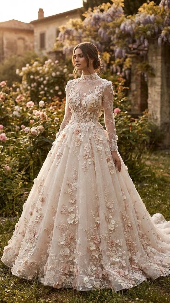  Embroidered Long Sleeve Wedding Dress
