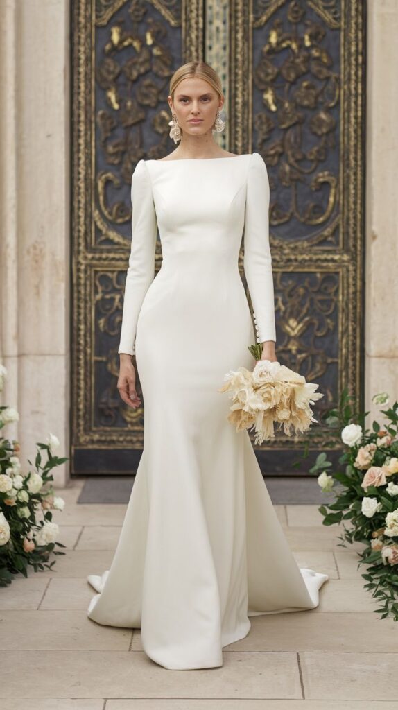  Full Sleeve Crepe Wedding Dress