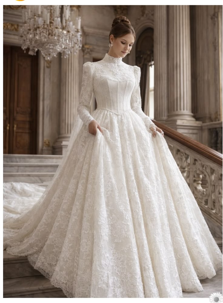 High Neck Long Sleeve Wedding Dress