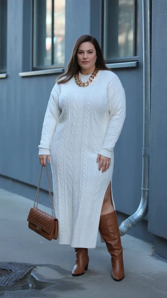 Knit Midi Dress with Structured Handbag