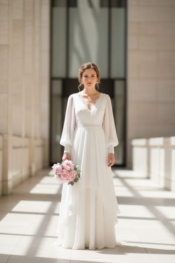  Layered Chiffon Wedding Dress