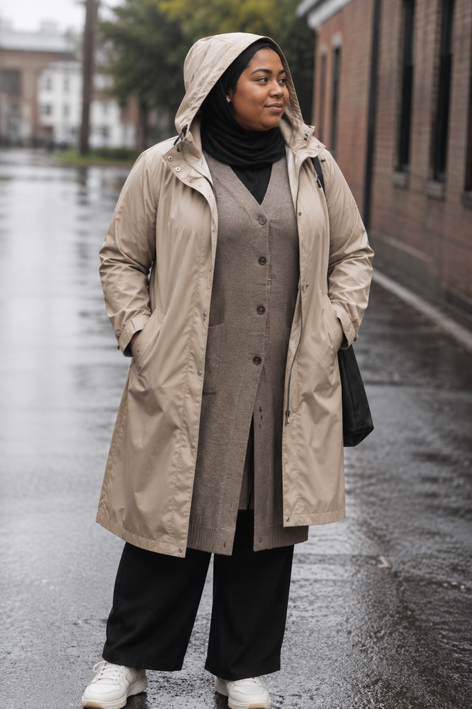 Long Cardigan Under a Raincoat