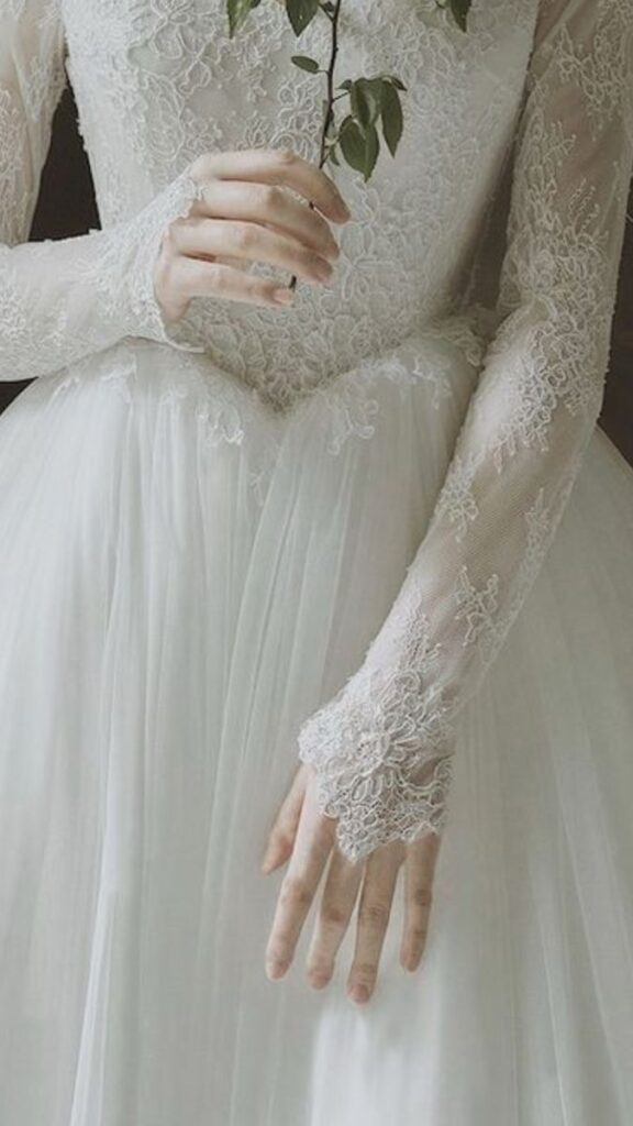  Long Sleeve Wedding Dress with Lace Cuffs
