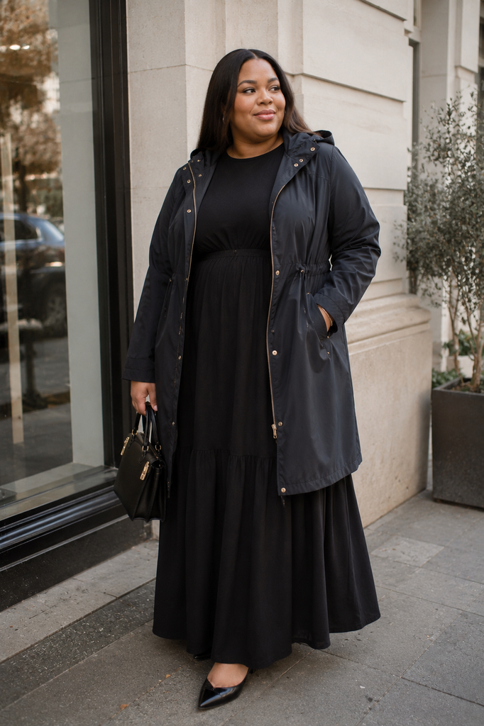 Maxi Dress With a Structured Waterproof Jacket