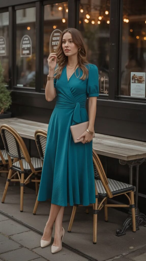 Midi Wrap Dress with Long Sleeves