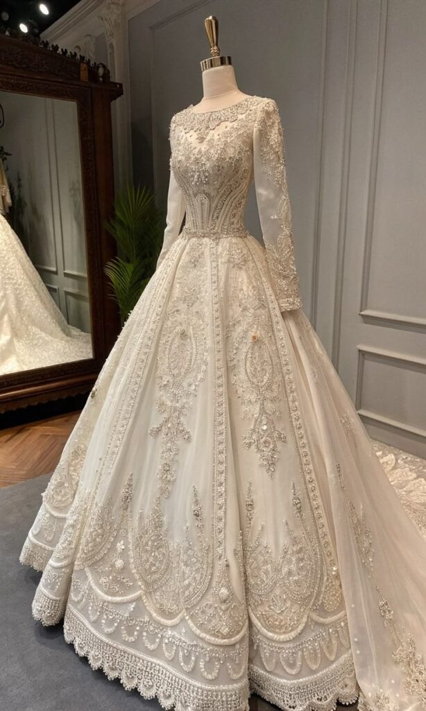 Off-White Long Sleeve Wedding Dress