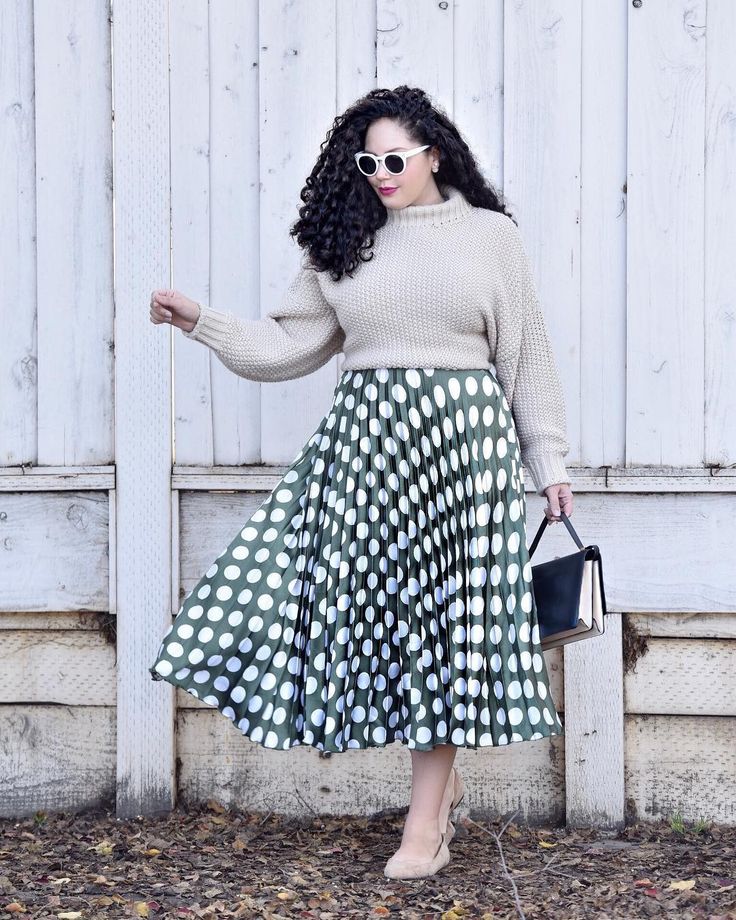 Pleated Midi Skirt with a Lightweight Sweater