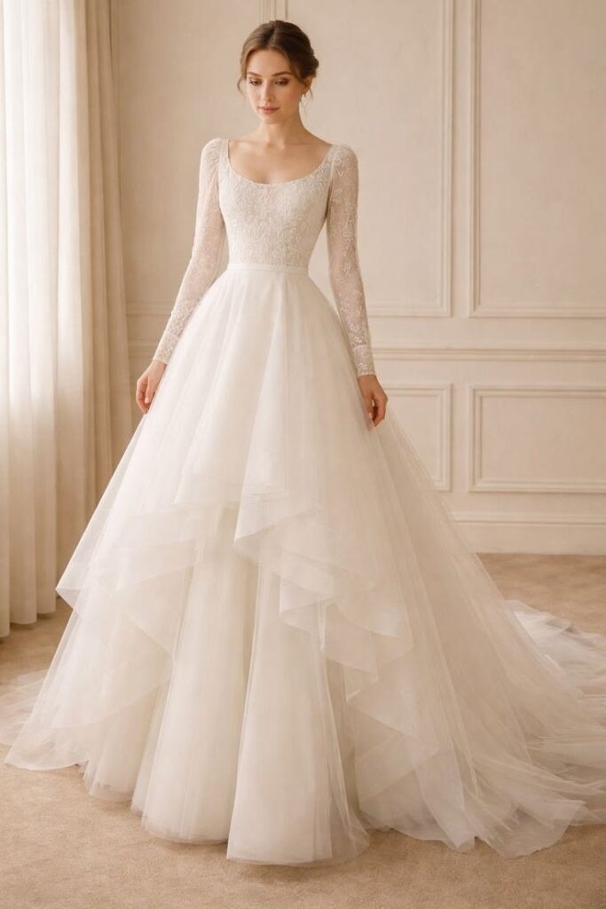 Tulle Long Sleeve Wedding Dress