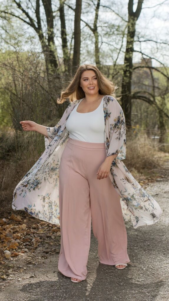 White Summer pant with a Lightweight Kimono