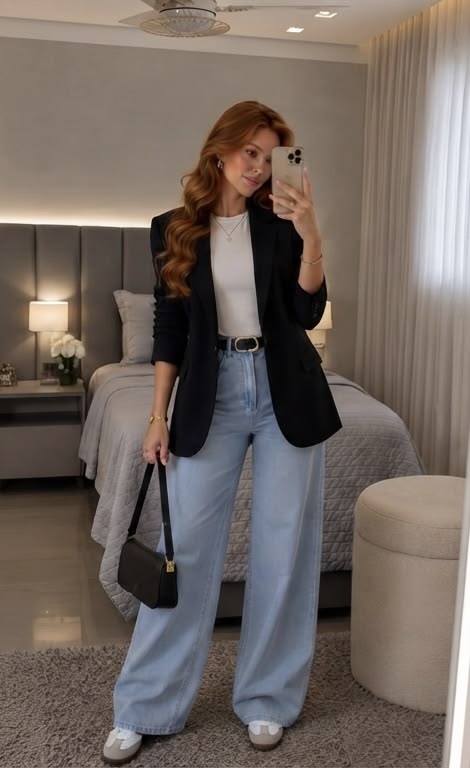 Wide Leg Jeans With a Blazer