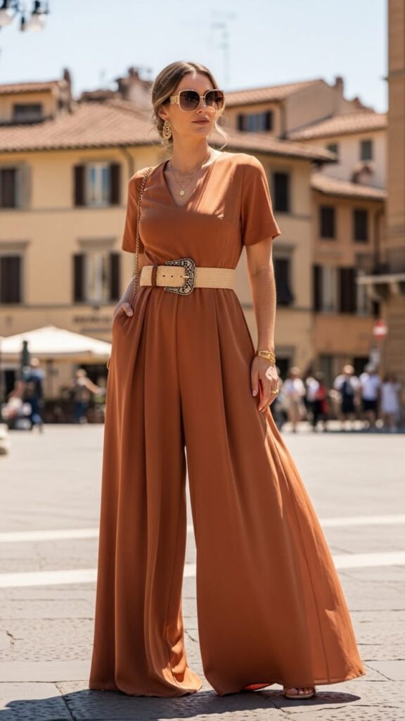 Wide-Leg Jumpsuit with Defined Waist