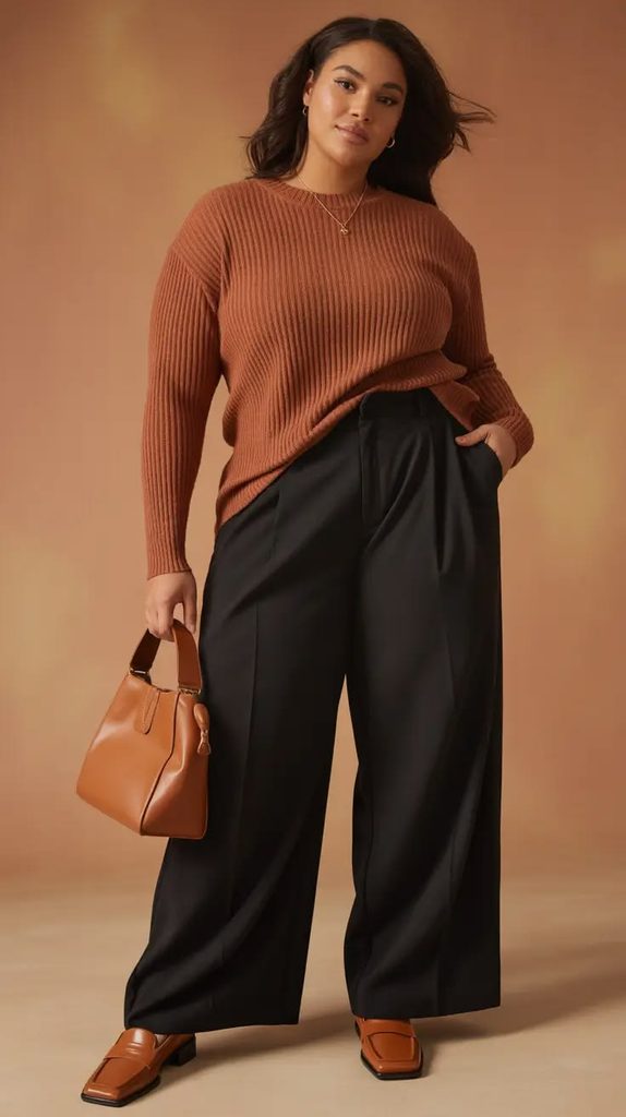 Wide-Leg Pants With a Fitted Knit Top
