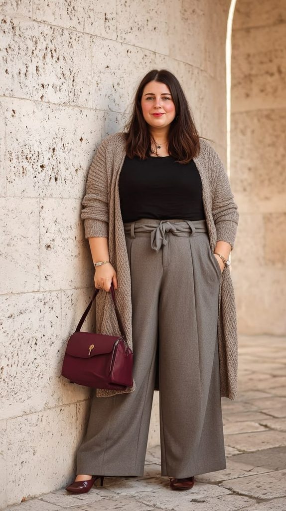 Wide-Leg Pants with a Lightweight Cardigan