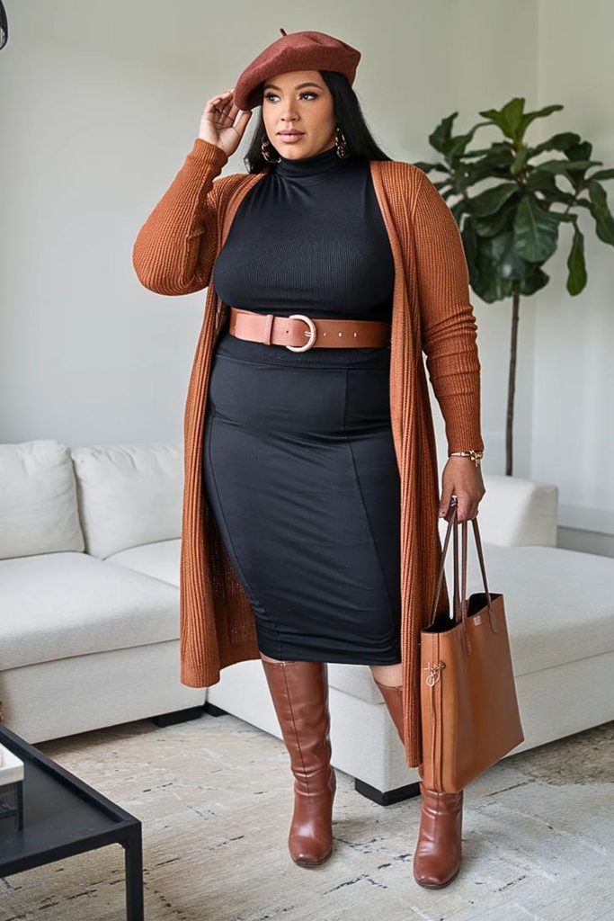 Belted Midi Dress With a Long Cardigan