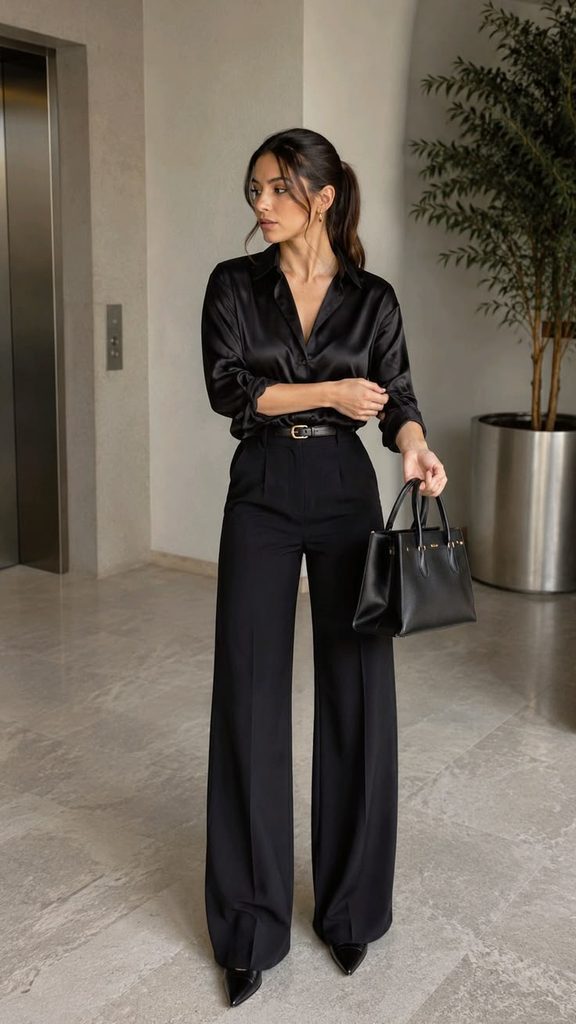  Black Trousers With a Silk-Style Blouse