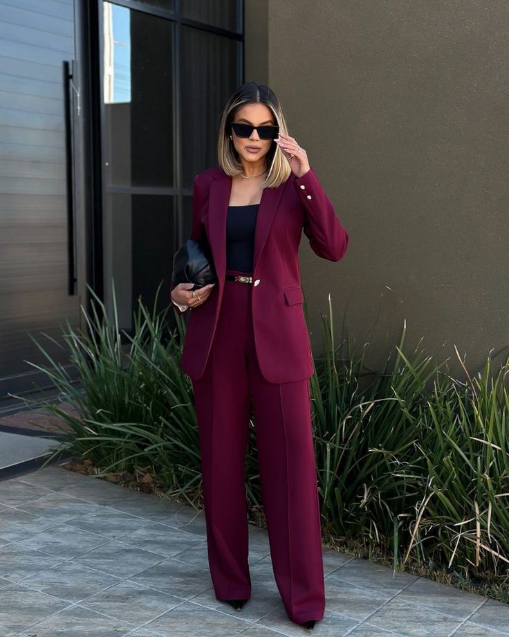 Burgundy Suit With Simple Accessories