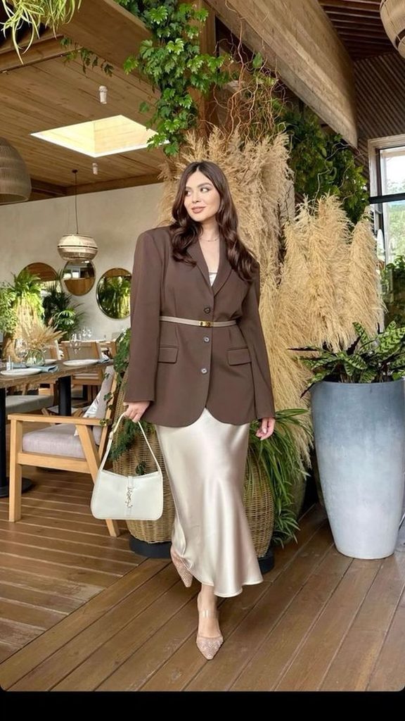 Cream Maxi Dress With a Structured Blazer