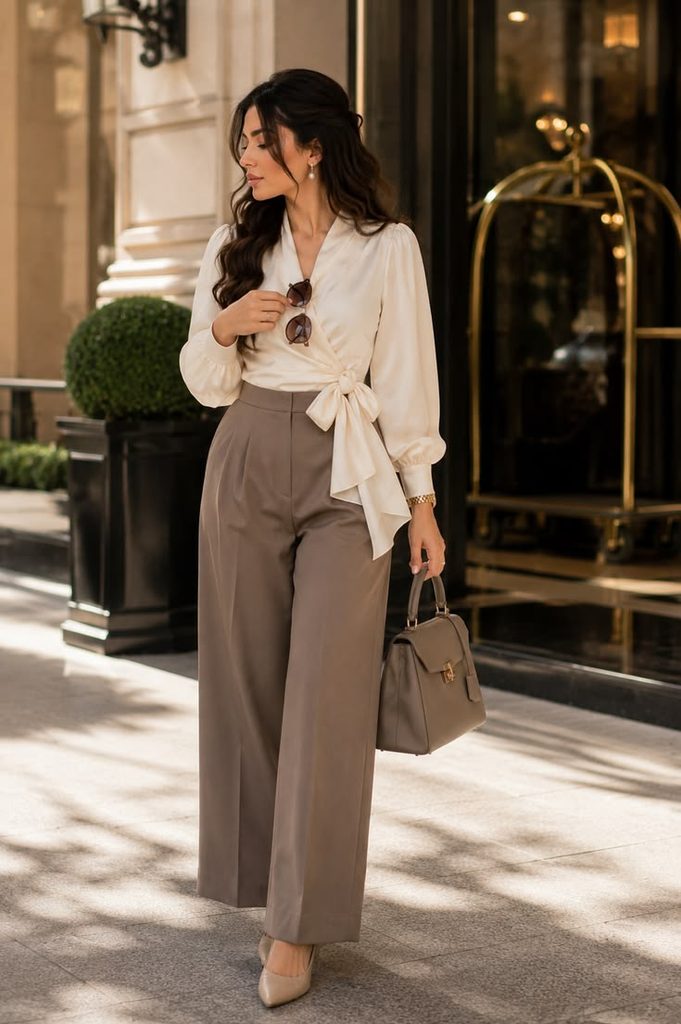 Elegant Blouse With Tailored Ankle-Length Pants