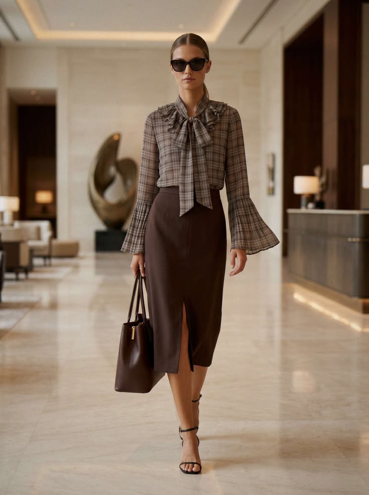 Feminine Blouse With Tailored Skirt