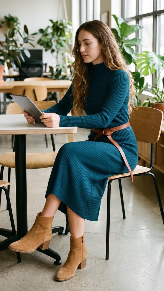 Knit Midi Dress With Ankle Boots