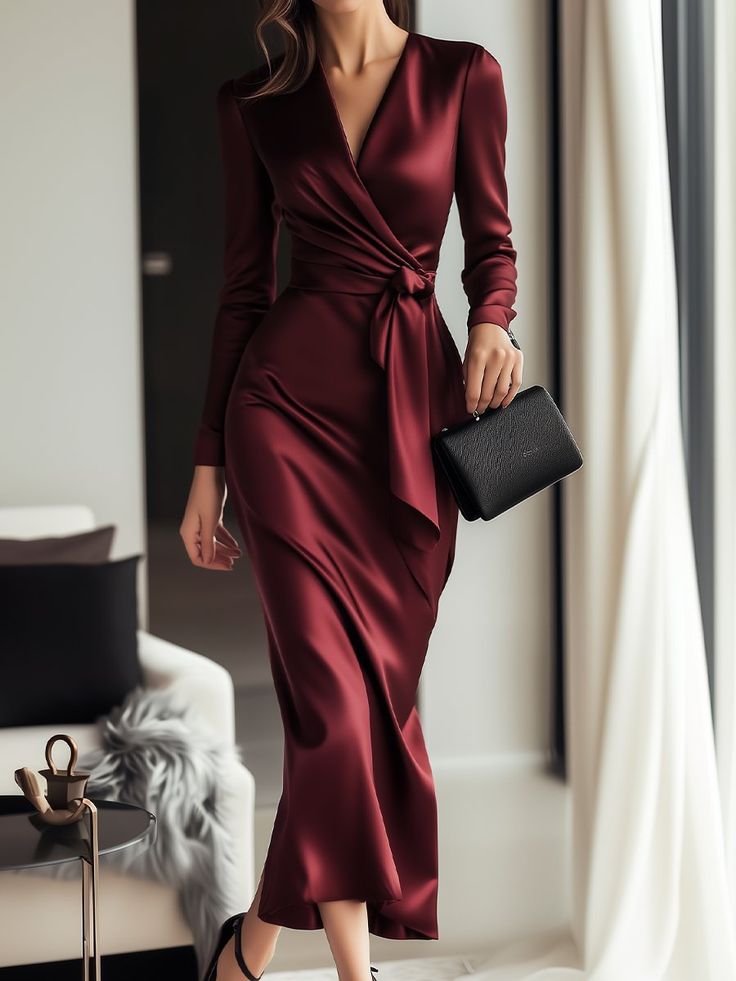  Long-Sleeve Wrap Dress