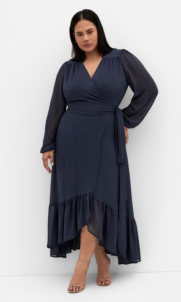 Long-Sleeve Wrap Maxi Dress