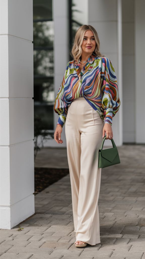  Neutral Trousers With a Statement Blouse