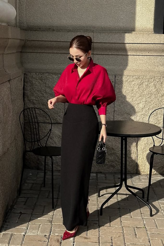 Pencil Skirt With a Structured Blouse