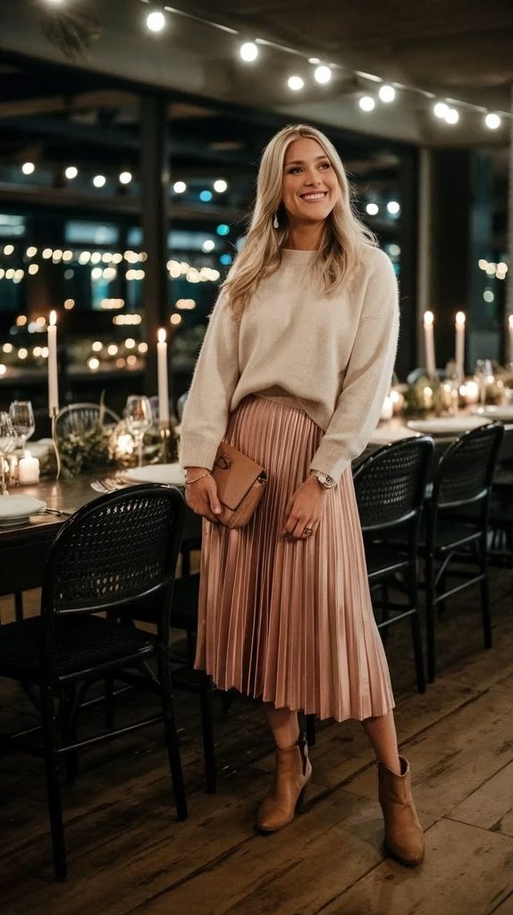 Pleated Midi Skirt With a Fitted Sweater