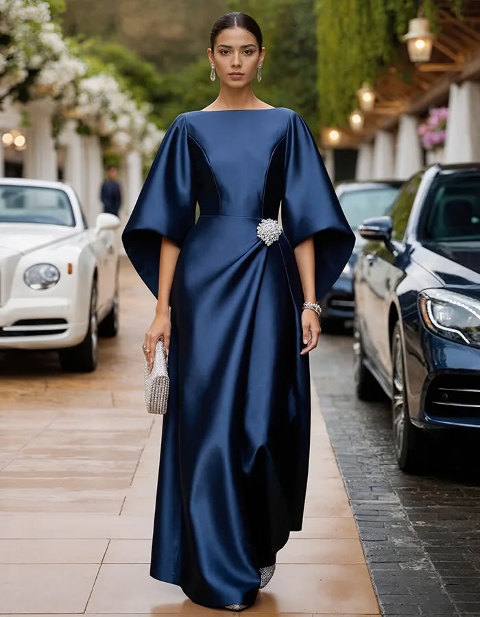 Satin Maxi Dress With Elegant Heels
