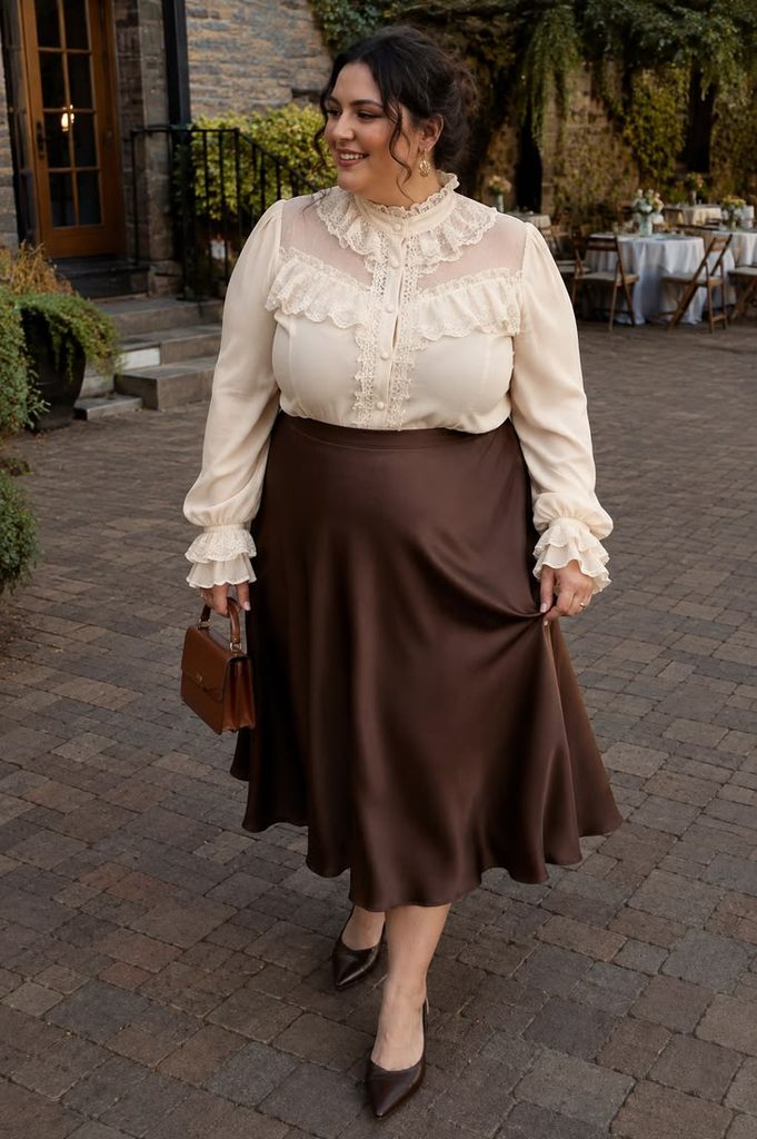 Satin Skirt With a Button-Up Blouse