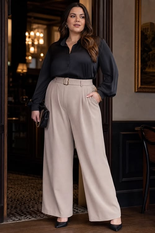 Tailored Wide-Leg Trousers With a Silk Blouse
