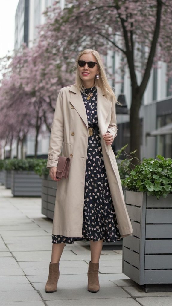 Trench Coat Over a Midi Dress