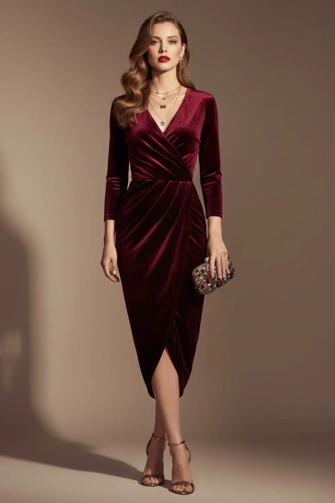 Velvet Midi Dress With Classic Accessories