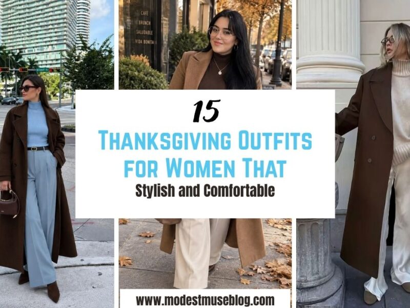 three grid outfit images and text overlay 15 Thanksgiving Outfits for Women That Feel Stylish and Comfortable