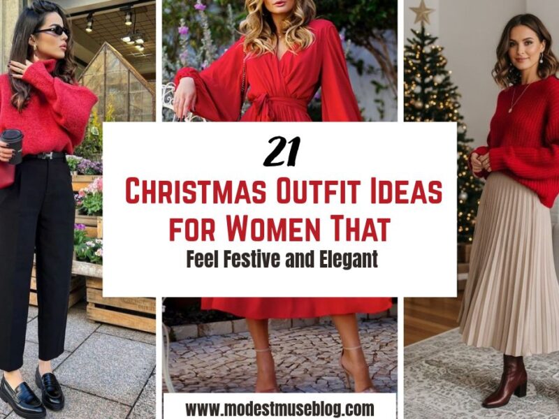 three grid outfit and text overlay 21 Christmas Outfit Ideas for Women That Feel Festive and Elegant