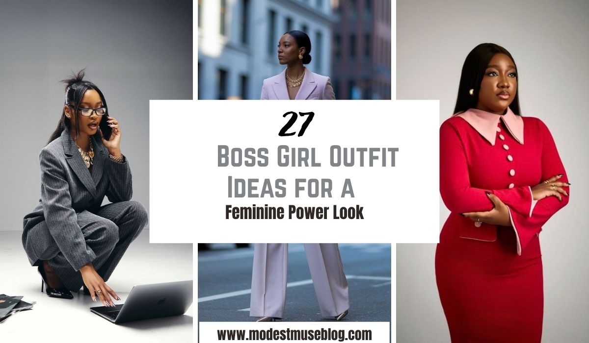 three grid outfits and text overlay 27 Boss Girl Outfit Ideas for a Feminine Power Look