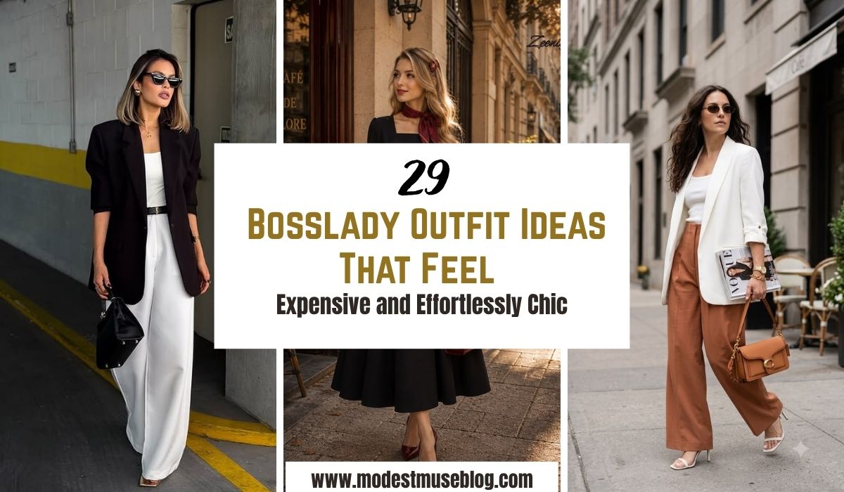 three grid outfits and text overlay 29 Bosslady Outfit Ideas That Feel Expensive and Effortlessly Chic
