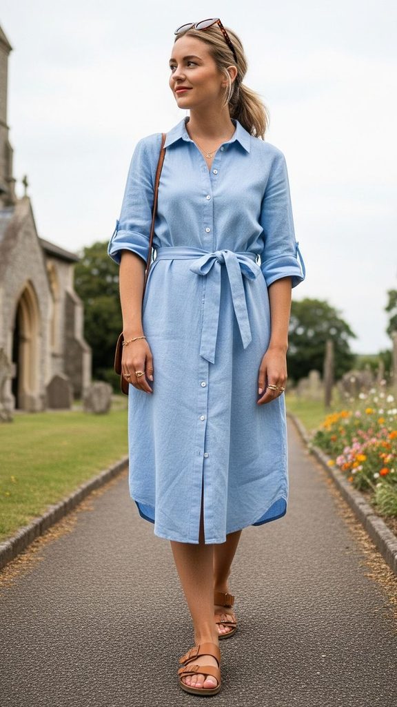 A Belted Shirt Dress With Comfortable Flats