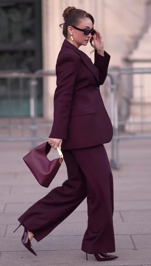 A Burgundy Blazer With Tailored Trousers