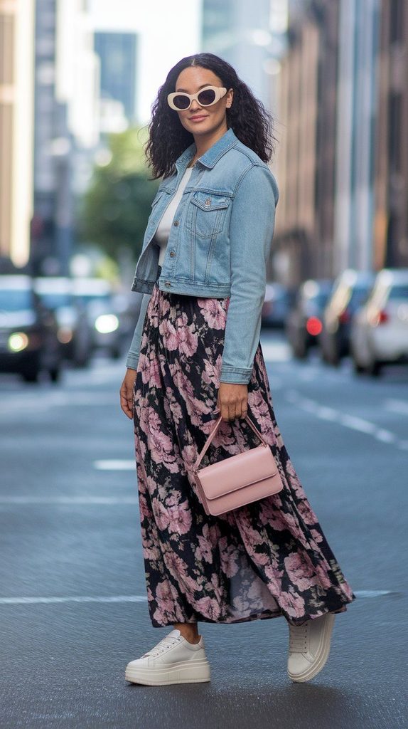 A Flowing Maxi Skirt With a Denim Jacket