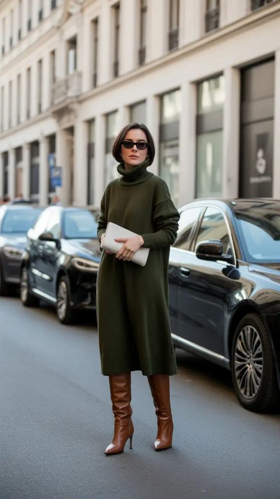 A Knit Dress with Tall Boots