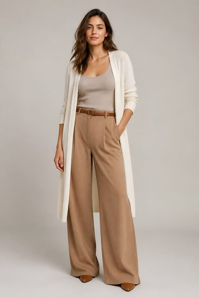 A Longline Cardigan With Tailored Trousers