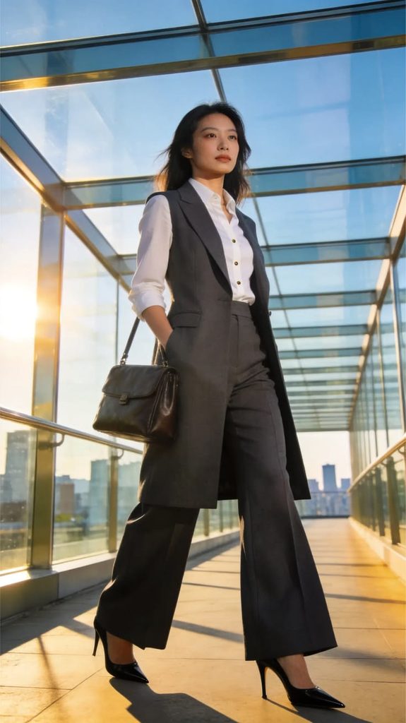 A Longline Waistcoat With Wide-Leg Trousers