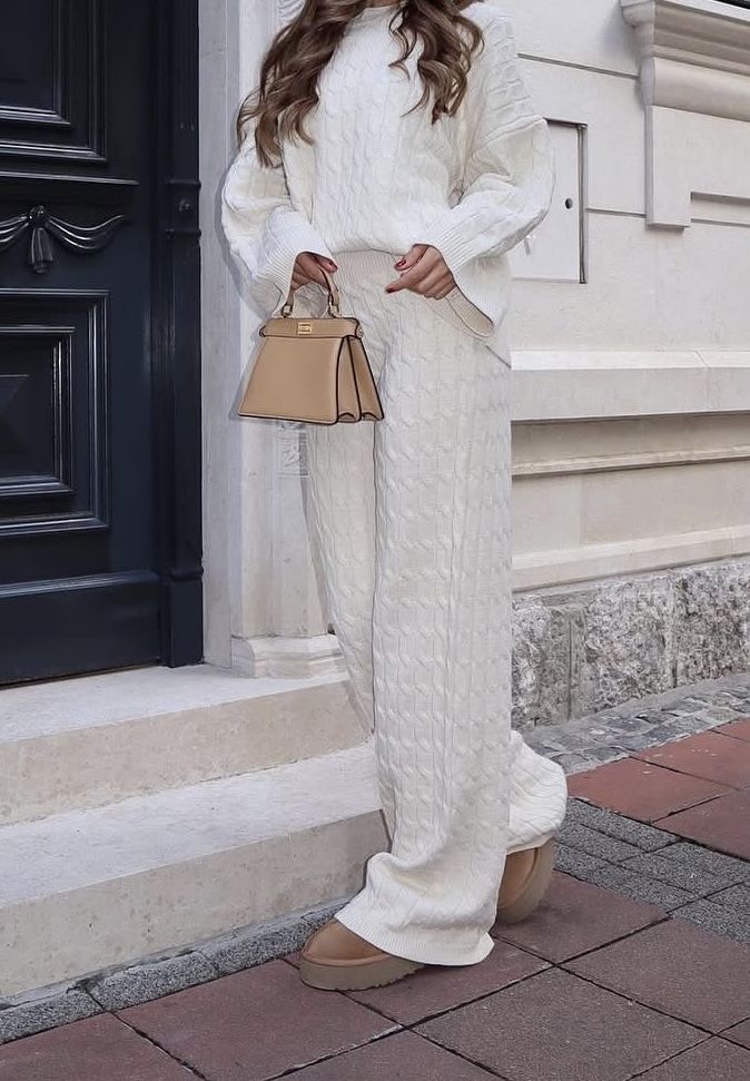 A Matching Knit Set in Winter White
